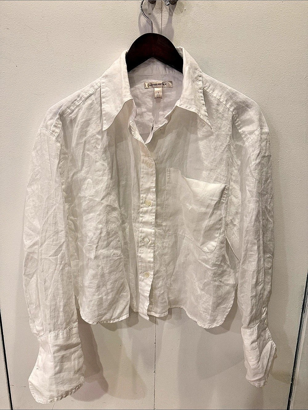 Banana Republic The Boxy Cropped Linen Shirt White Small